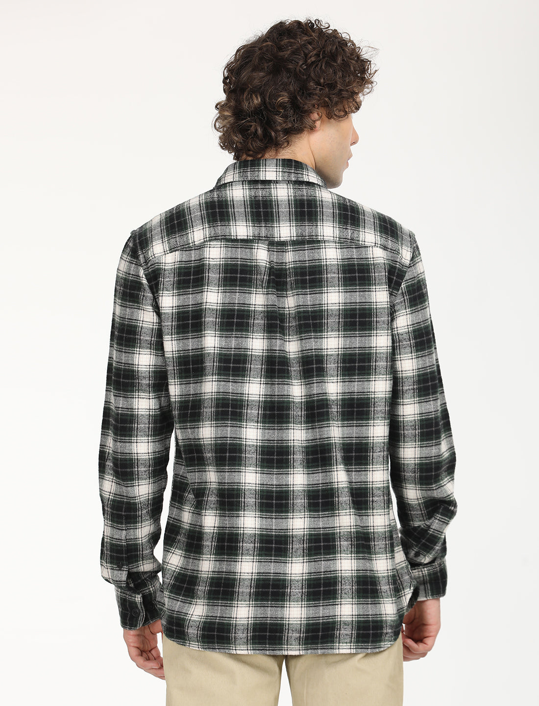 Men's Checkered Black Collar Neck Shacket - Back View