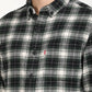 Men's Checkered Black Collar Neck Shacket - Detail View
