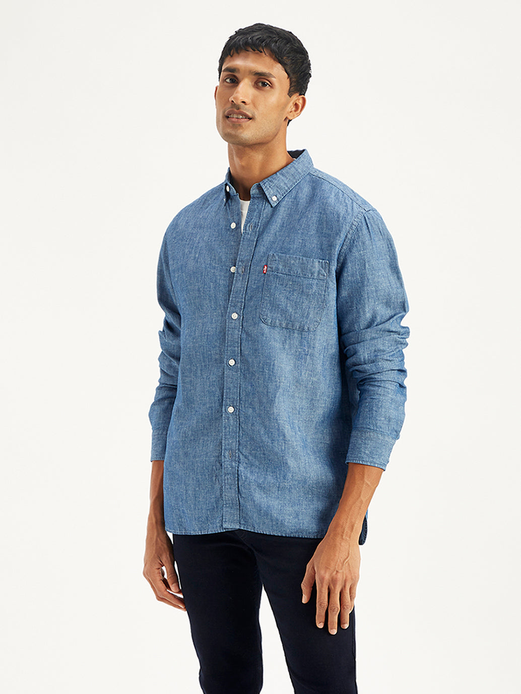 Men's Solid Regular Fit Denim Shirt - 2d839f9b-4f8e-4695-94c4-6cc7f1f84eeb View