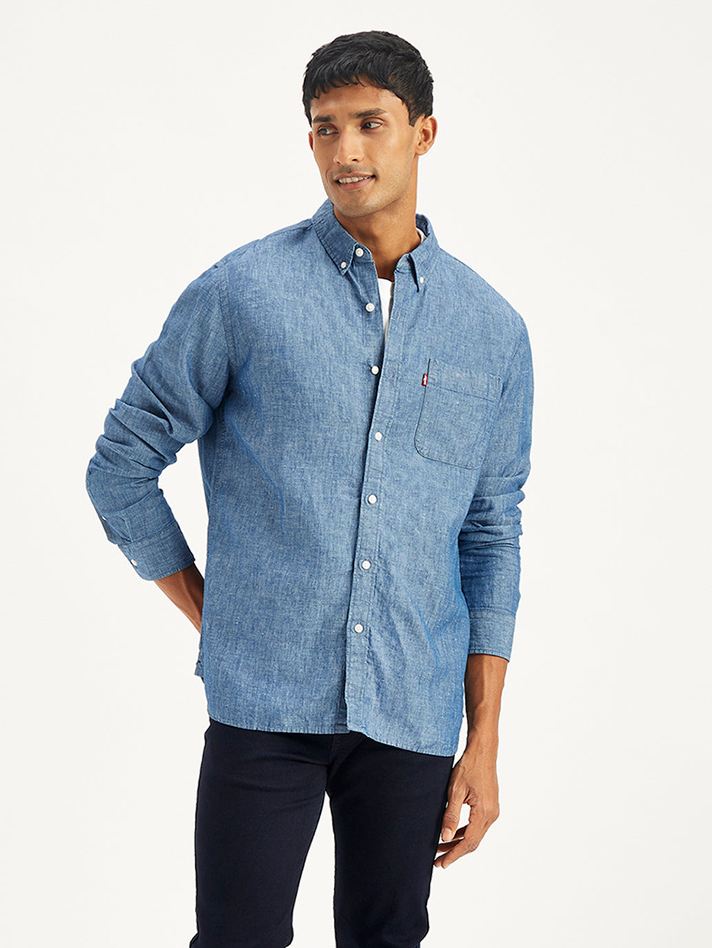 Men's Solid Regular Fit Denim Shirt - 8344aa76-cef8-45db-a100-086e5da2f9bb View