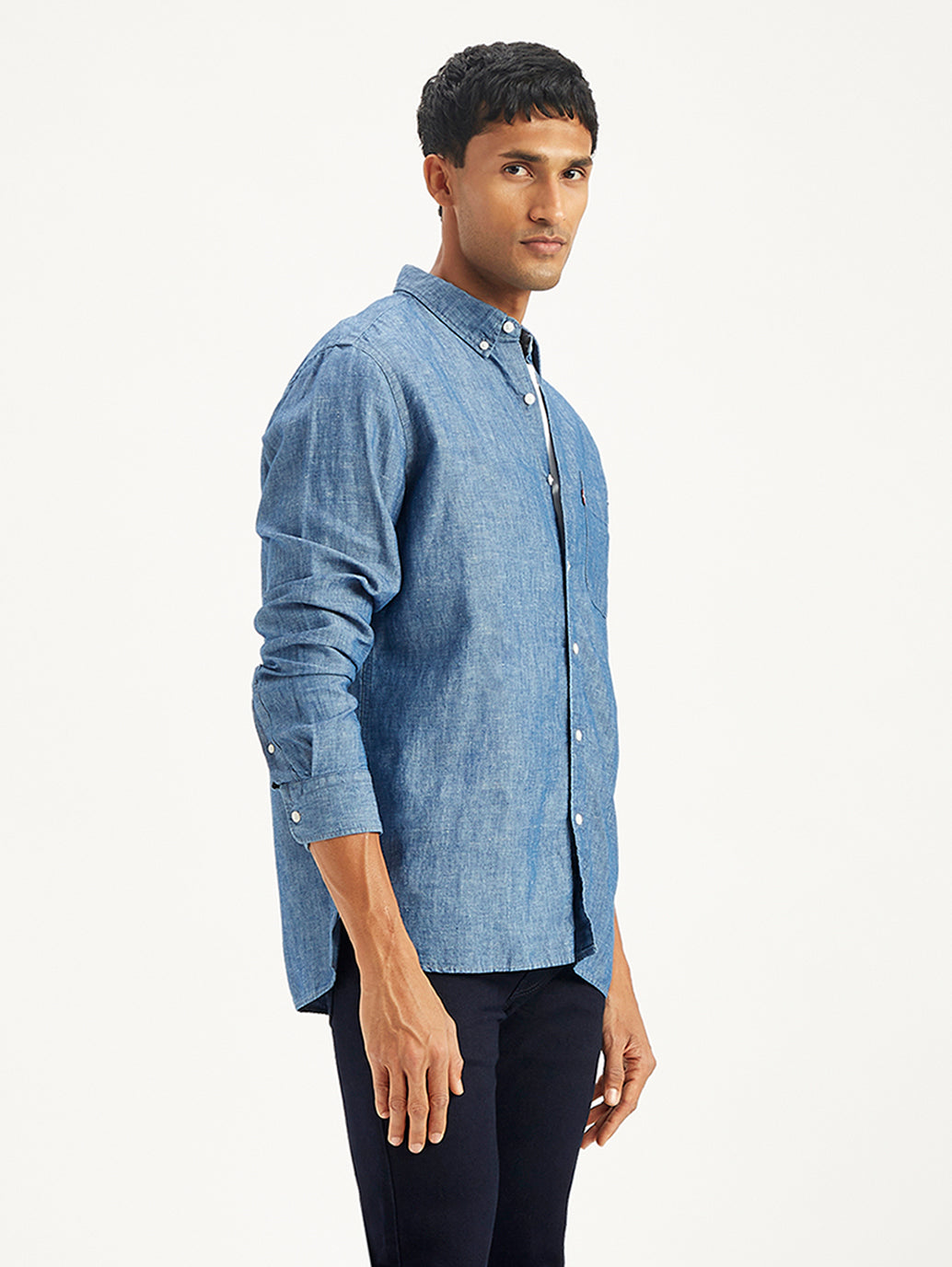 Men's Solid Regular Fit Denim Shirt - 62924464-43c1-4146-9158-8afe2d3f003a View