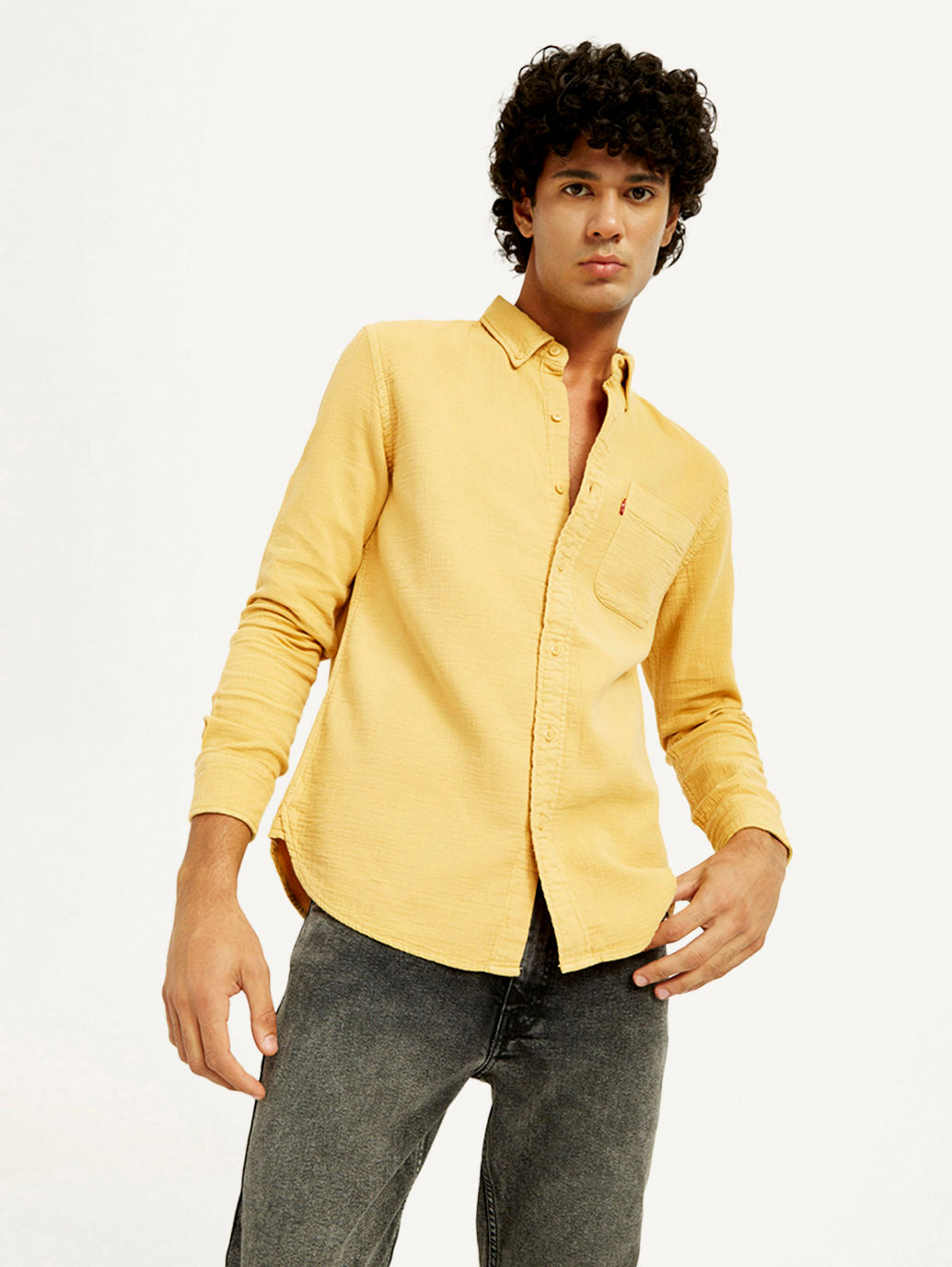 Men's Solid Overdyed Slim Fit Shirt - Elevated View