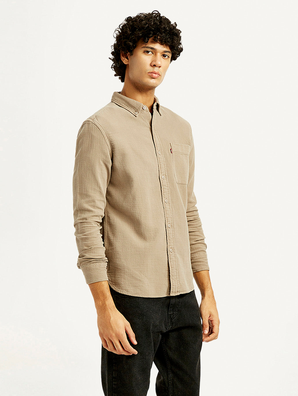 Men's Solid Overdyed Slim Fit Shirt - Side View