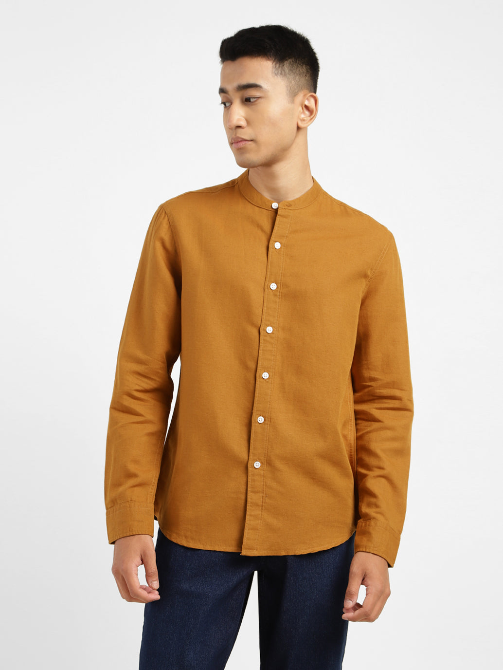 Men's Solid Regular Fit Linen Shirt Orange - 6351dae7-a051-4768-ba6d-86afabfd2ac2 View