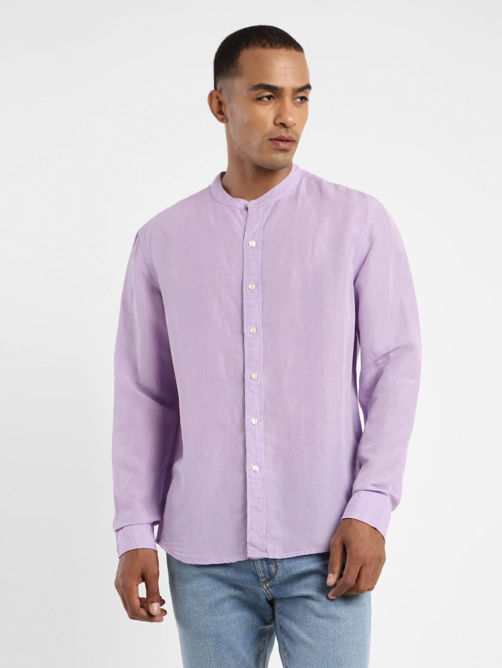 Men's Solid Band Neck Linen Shirt - a8ca9b30-6158-4f8b-aab5-a0b50fbe092d View