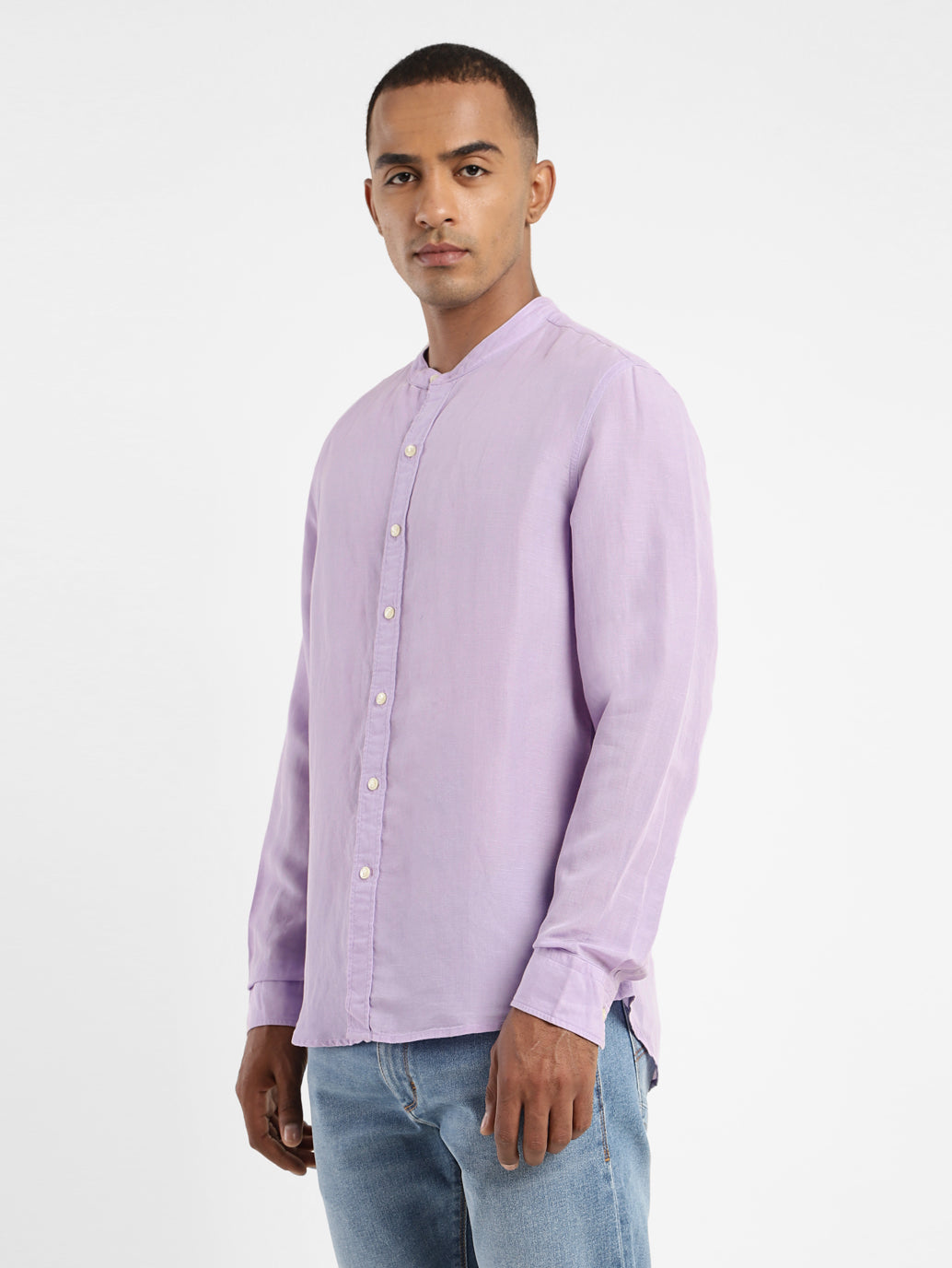 Men's Solid Band Neck Linen Shirt - 6db04a41-ac73-43f1-97ca-cf8bf51a8fa6 View