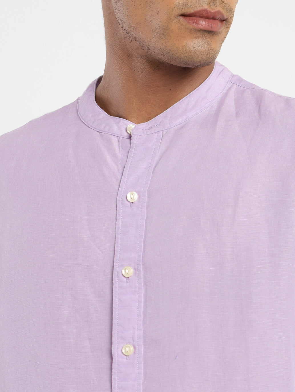 Men's Solid Band Neck Linen Shirt - 4674a514-df98-4d64-94c4-8210ea581668 View