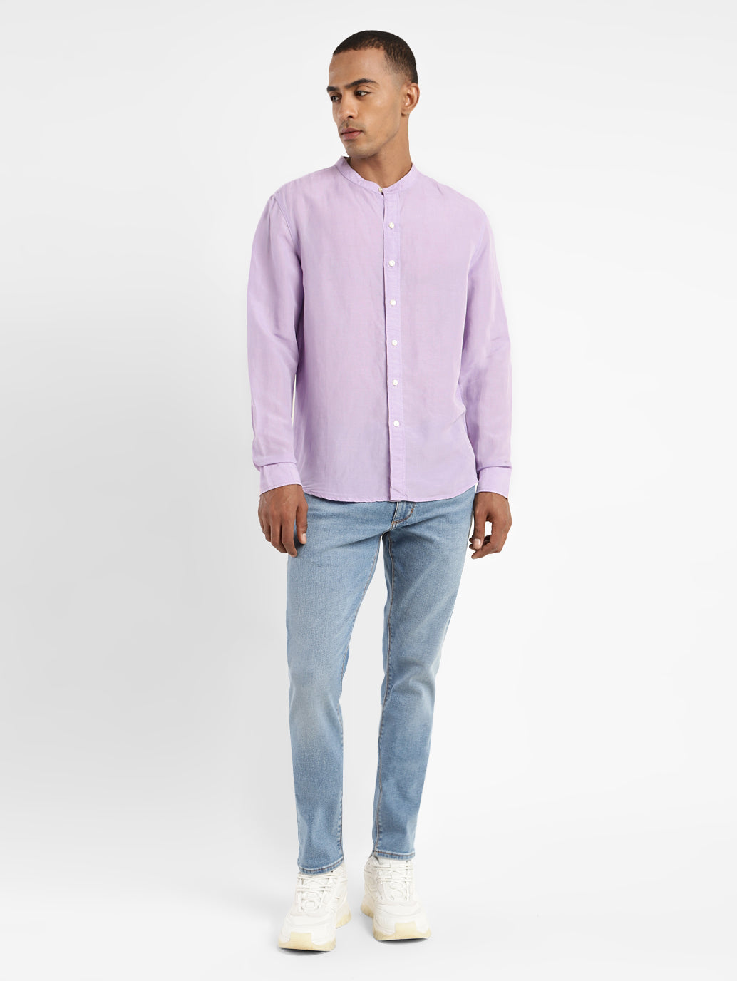 Men's Solid Band Neck Linen Shirt - d5d1341b-e386-4cf9-8b69-38c924c9c22f View
