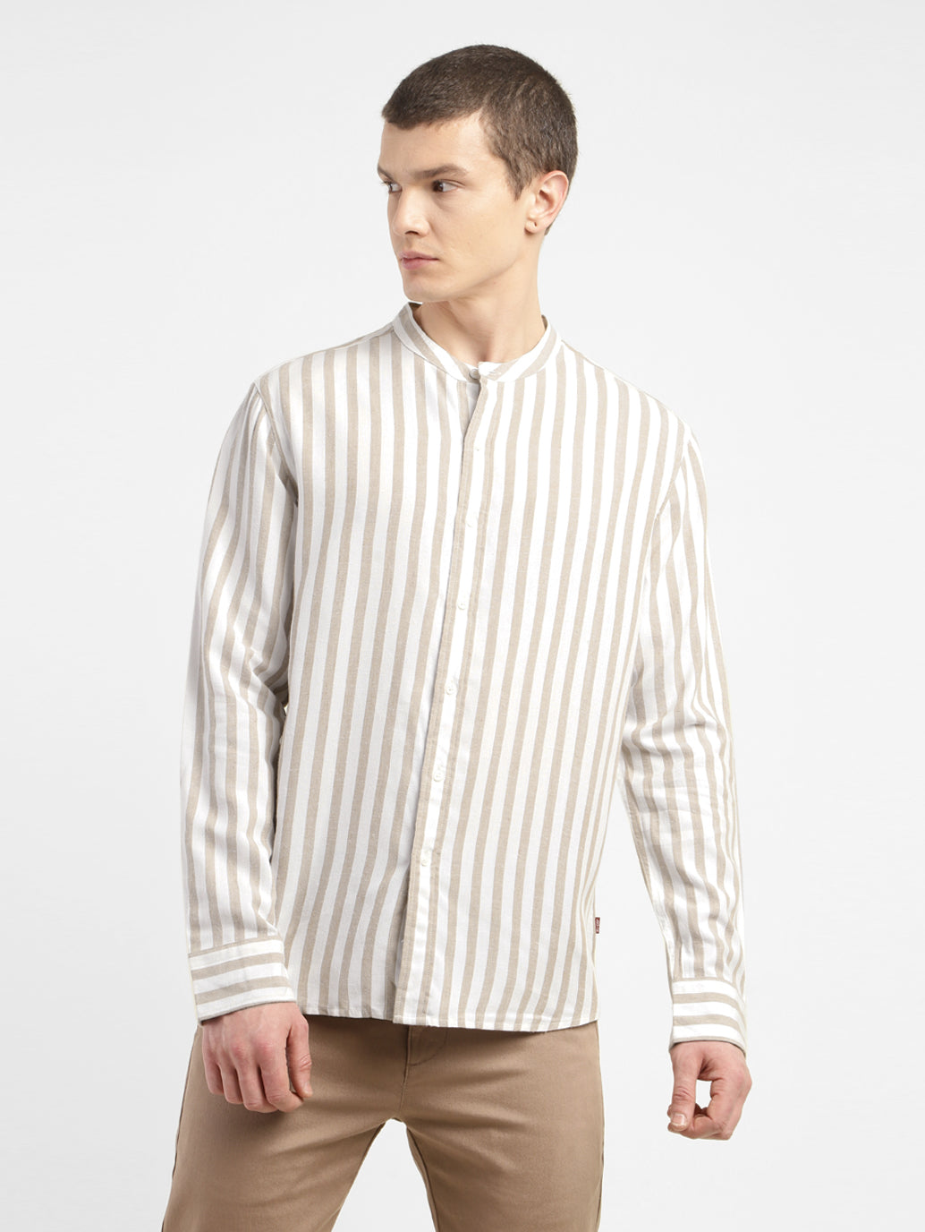 Men's Striped Band Neck Shirt - 41c21342-5b8f-4b03-b8ae-bb1cf8958709 View