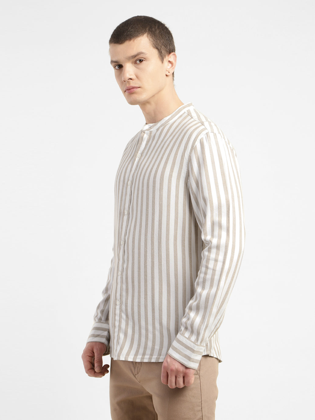 Men's Striped Band Neck Shirt - 3b5d8065-0180-41db-a31a-3dc85347335c View