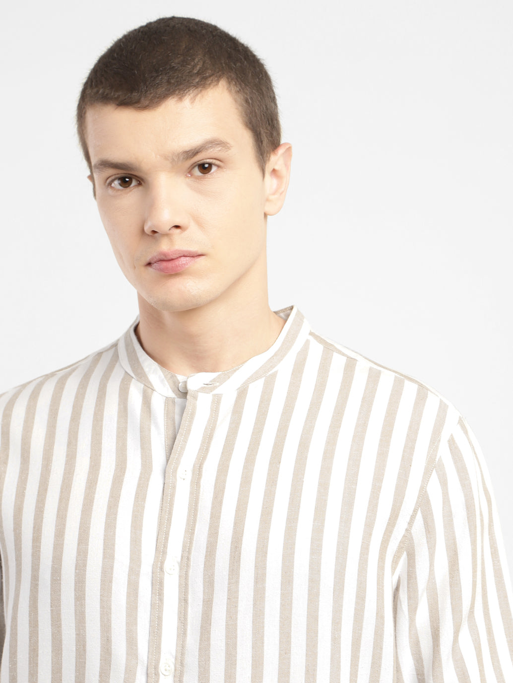 Men's Striped Band Neck Shirt - 274694bd-9de5-45b2-b31e-0a618351a23b View