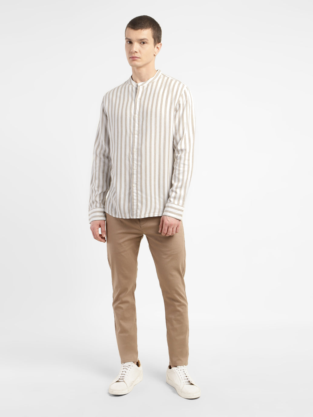 Men's Striped Band Neck Shirt - d4d46961-effc-4129-a813-364c2296cd8f View