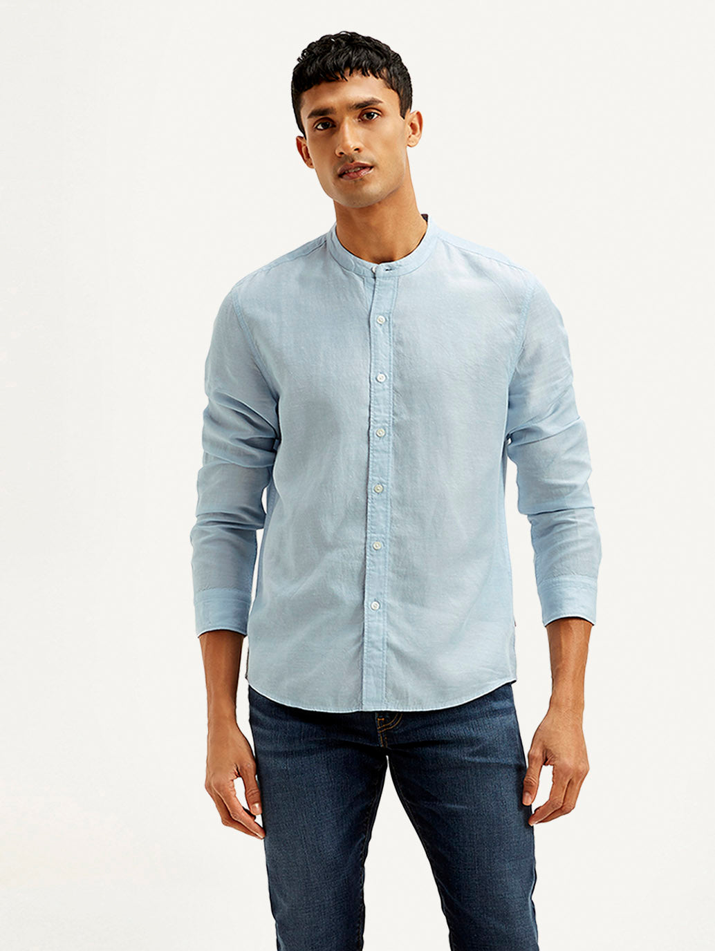 Men's Solid Slim Fit Linen Shirt - Front View