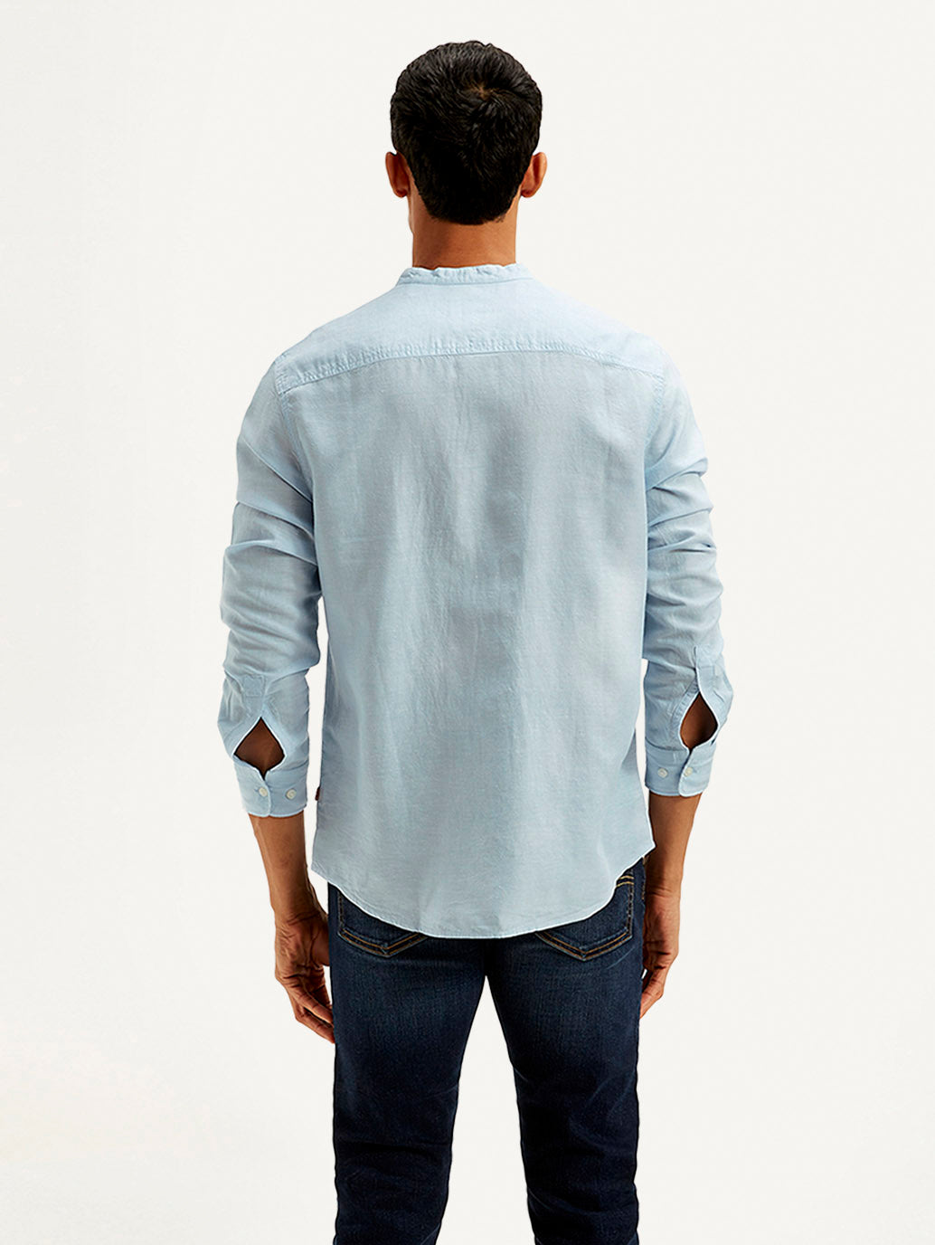 Men's Solid Slim Fit Linen Shirt - Back View