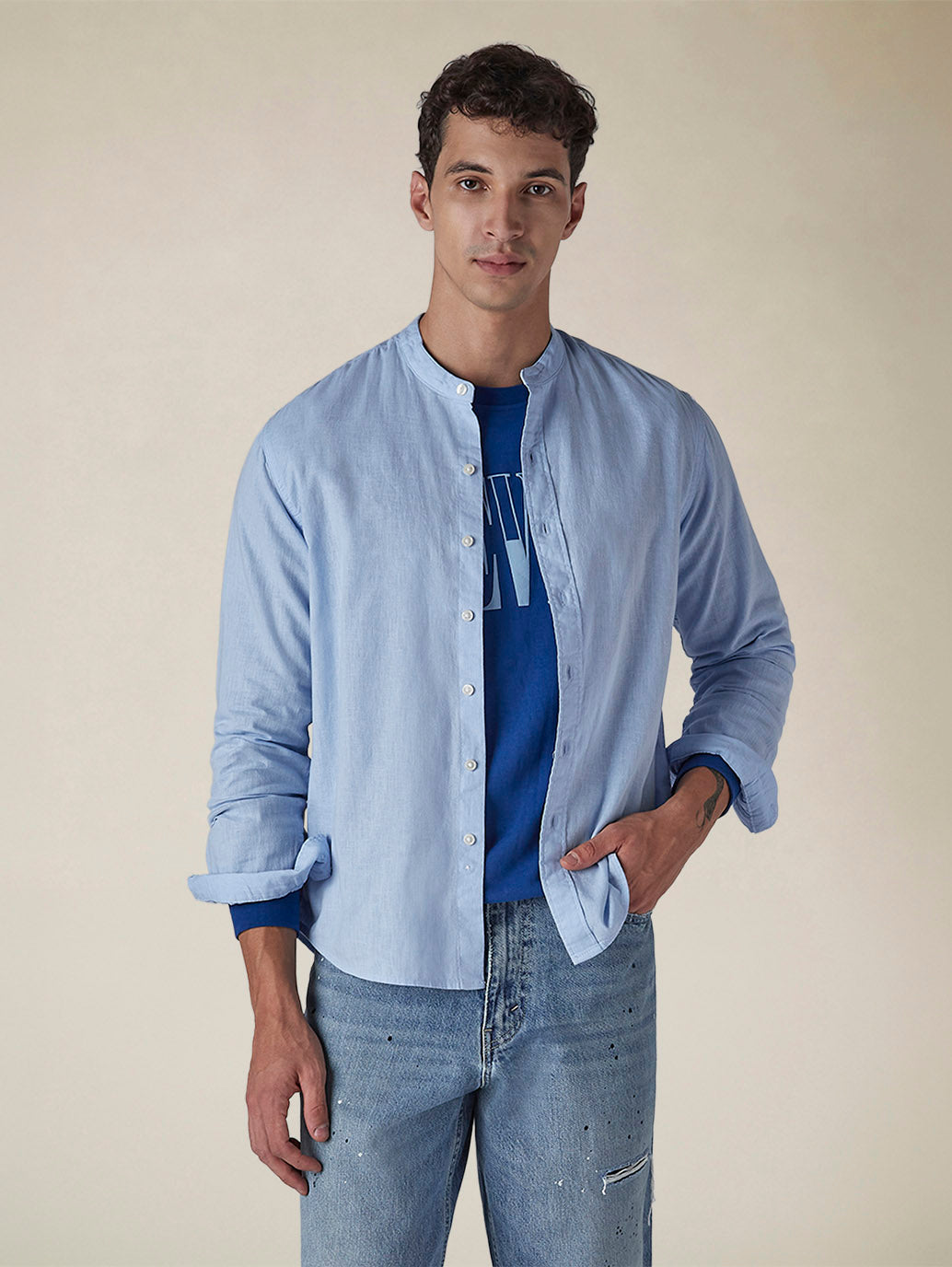Men's Solid Regular Collar Slim Fit Linen Shirt