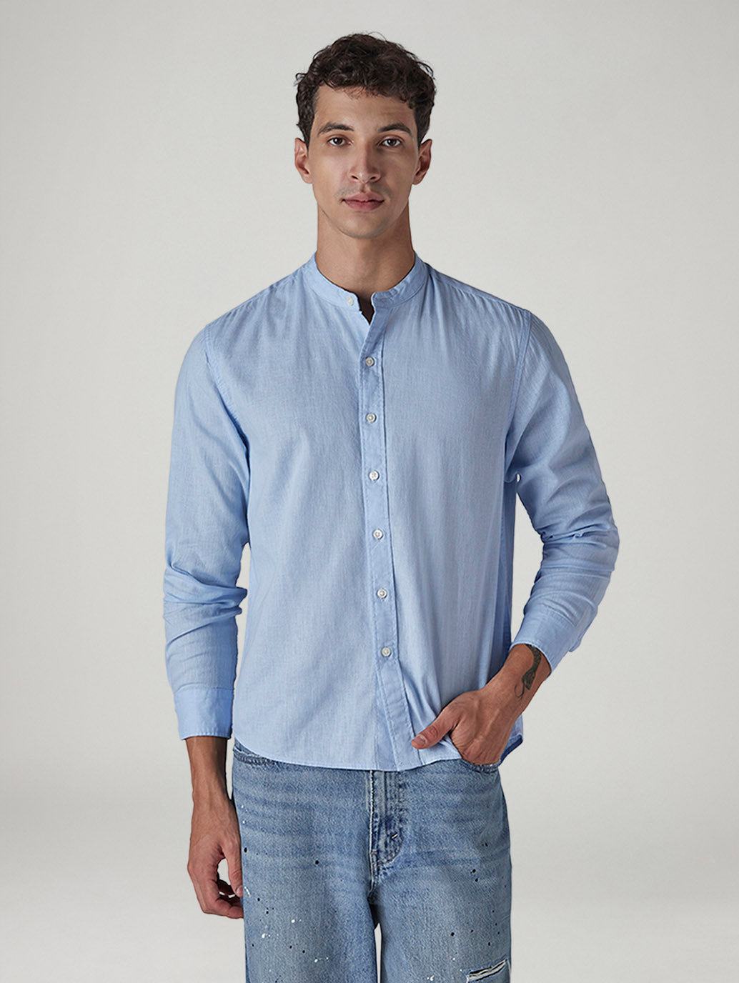 Men's Solid Regular Collar Slim Fit Linen Shirt