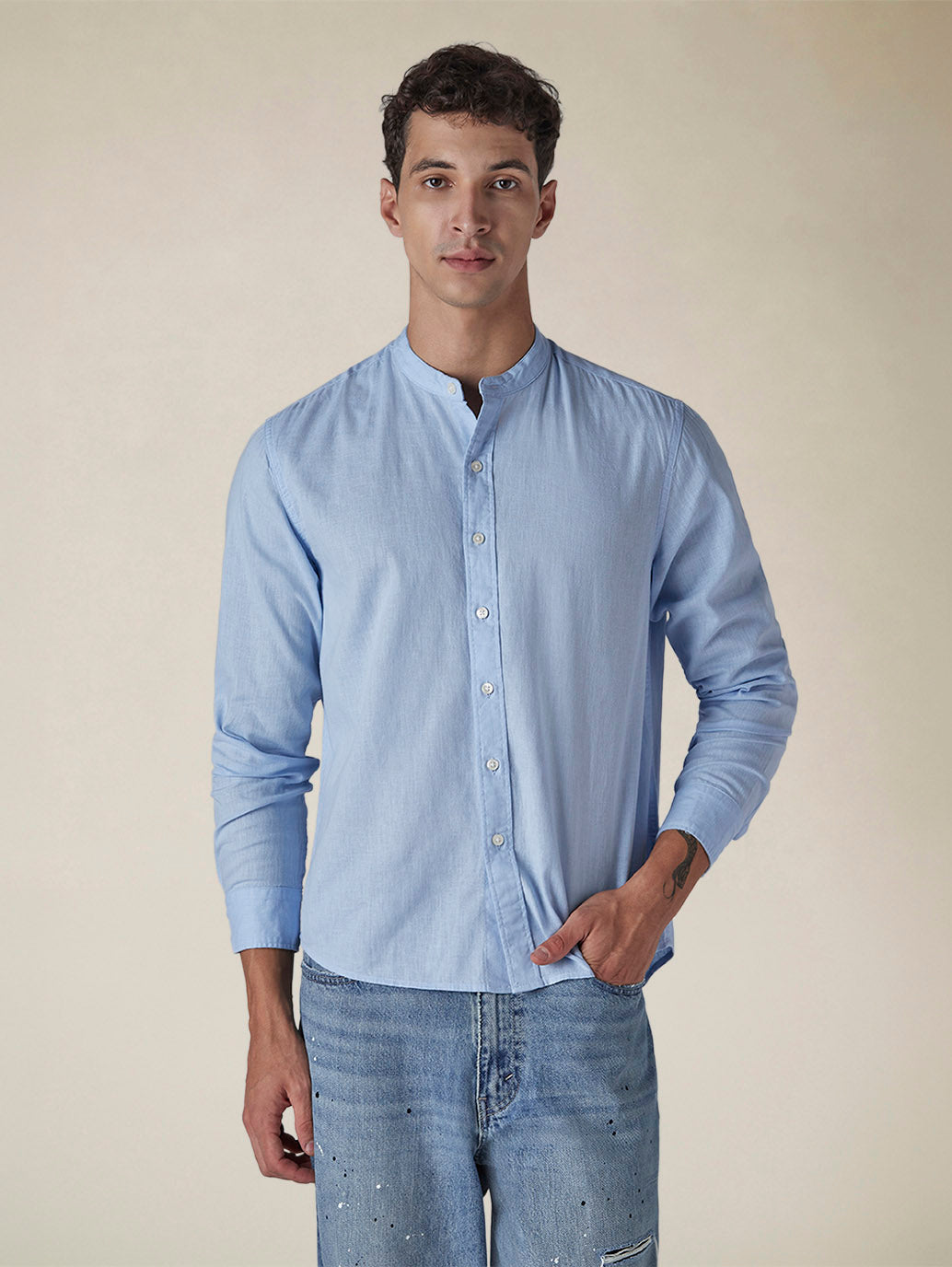 Men's Solid Regular Collar Slim Fit Linen Shirt