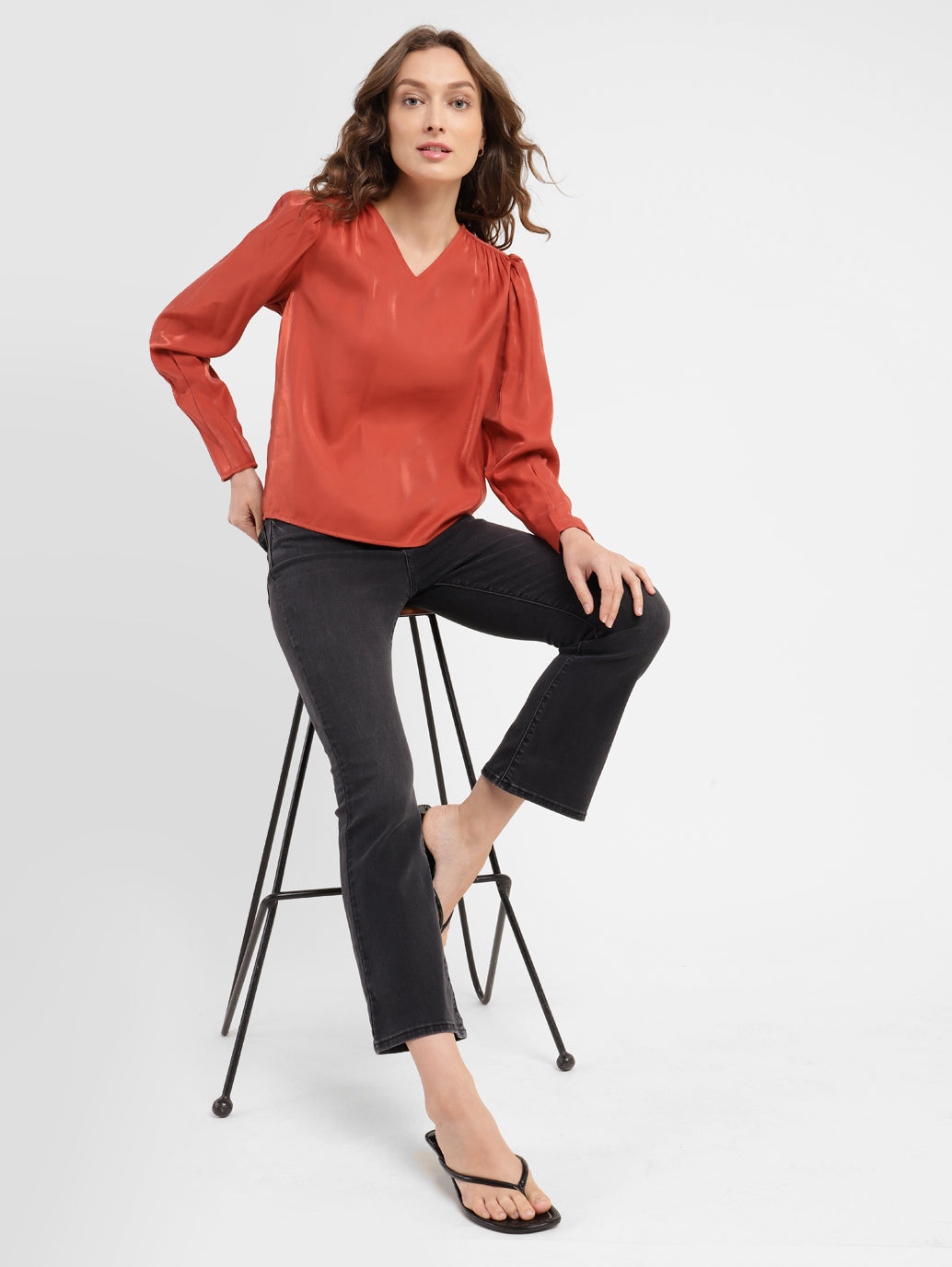 Women's Solid V Neck Top Red - 7ed2b76b-4ade-4d38-b7d2-4d0e3fe2cadc View