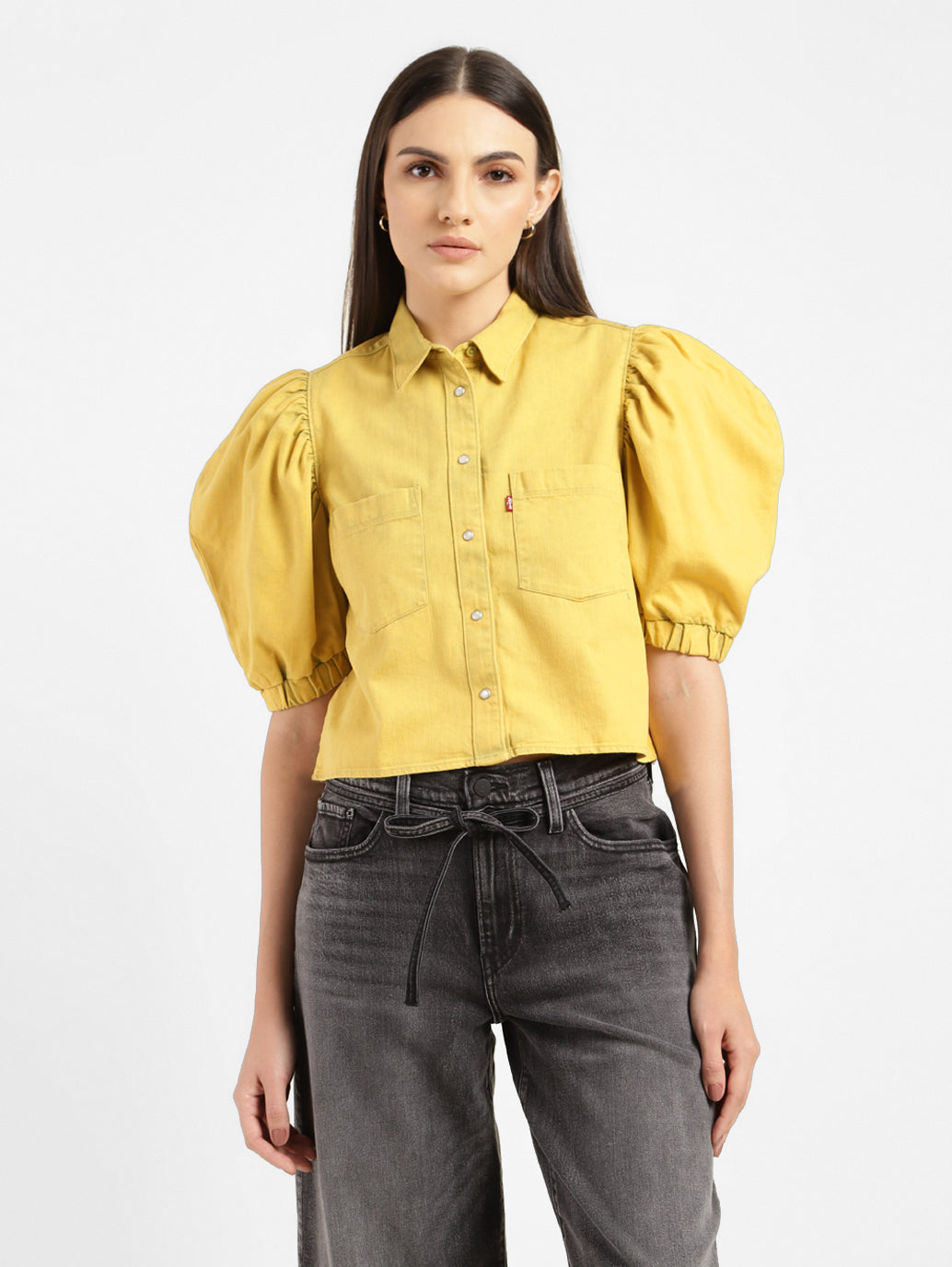 Women's Solid Spread Collar Shirt Yellow - b13e724b-4395-458c-854f-4ee0c665579b View
