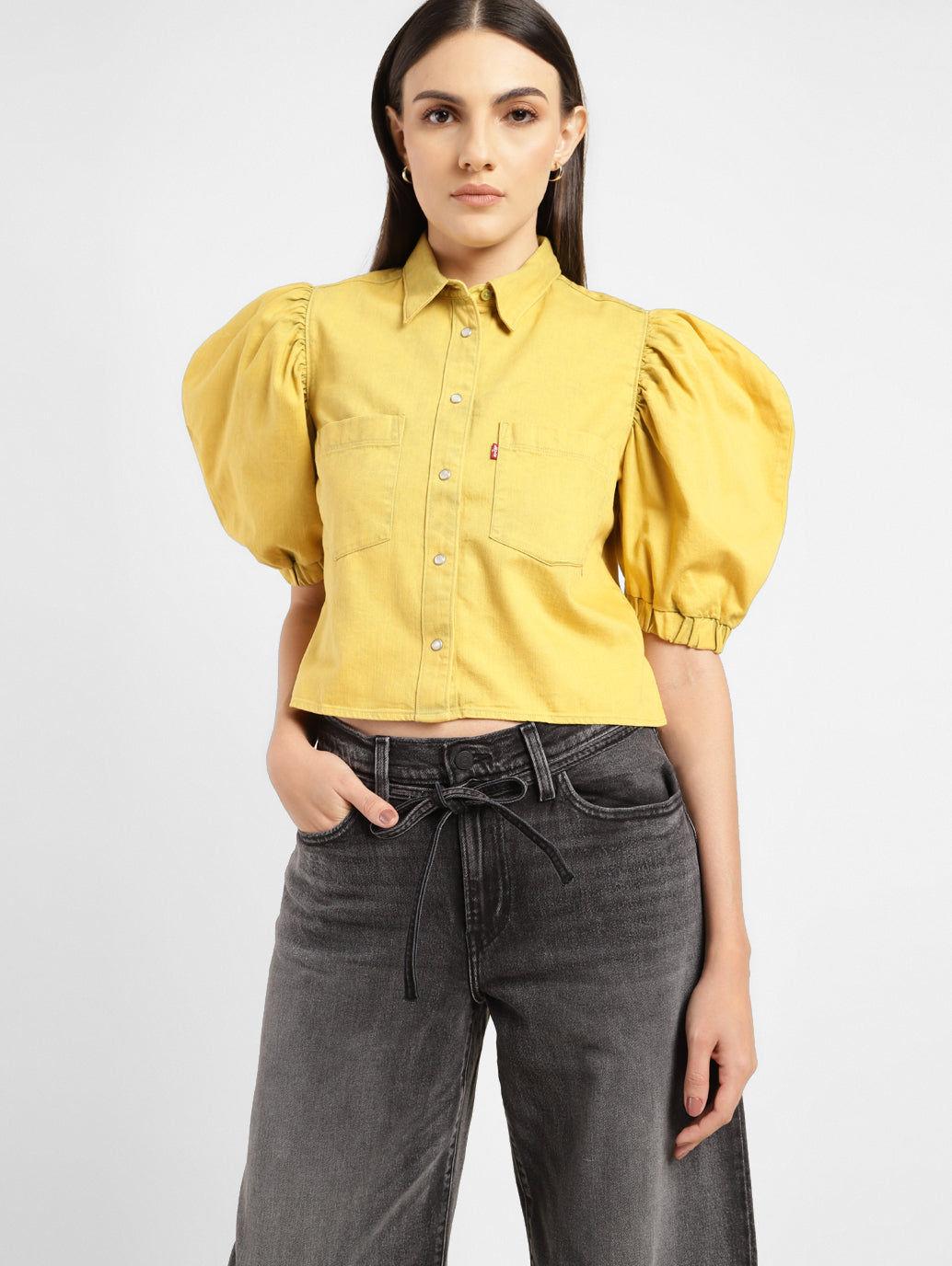 Women's Solid Spread Collar Shirt Yellow - 1fcce6f0-7c21-4904-9bfd-f9b39f329f93 View