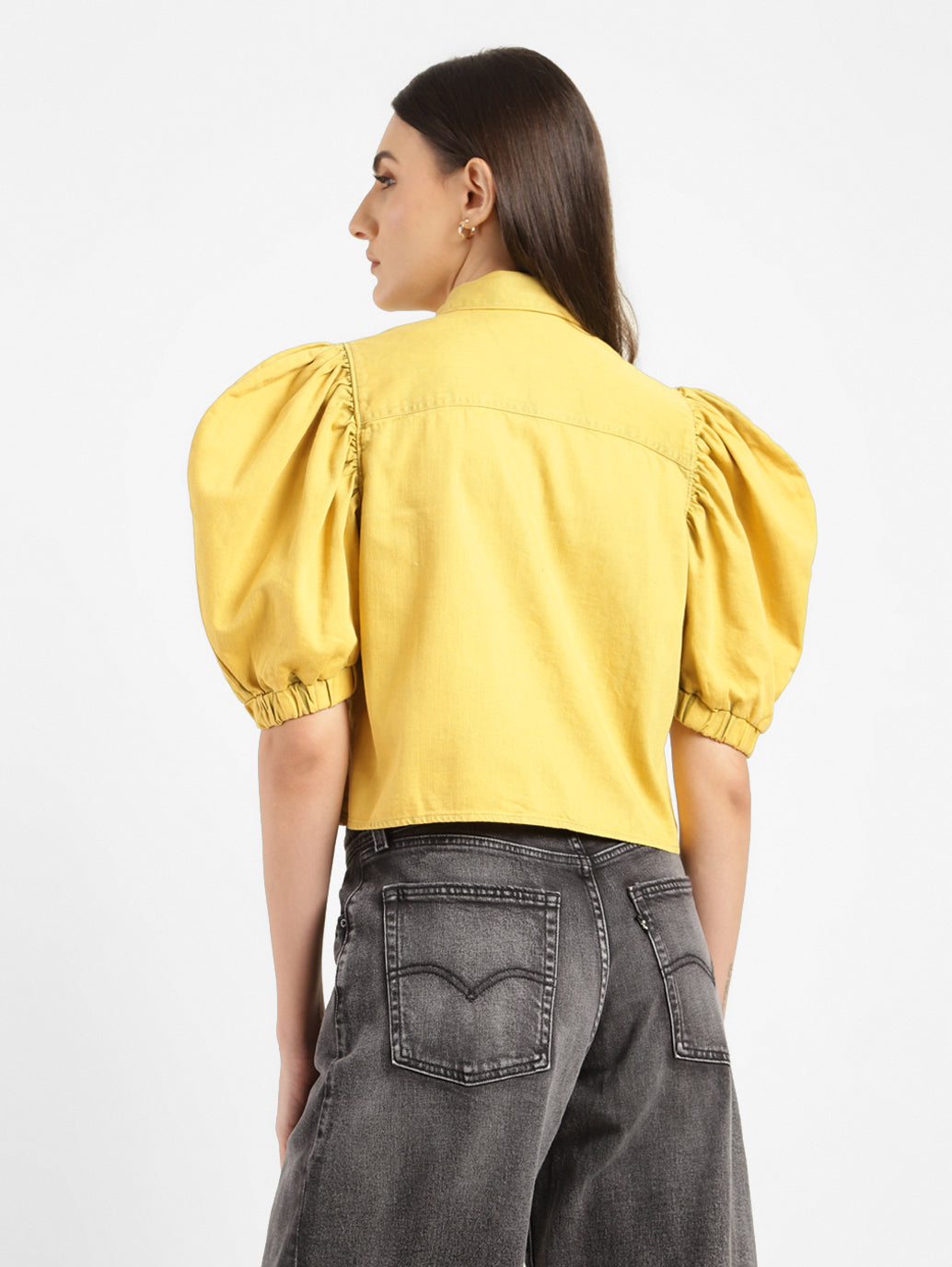 Women's Solid Spread Collar Shirt Yellow - 012403e5-6f6a-4e6b-80b3-c047b8cd52c6 View