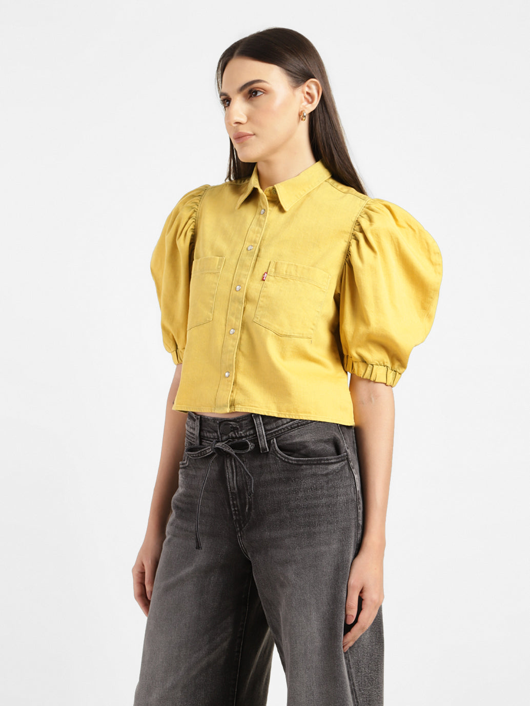 Women's Solid Spread Collar Shirt Yellow - b440c2a8-adf8-4c3b-b123-3a4414d2ef0a View