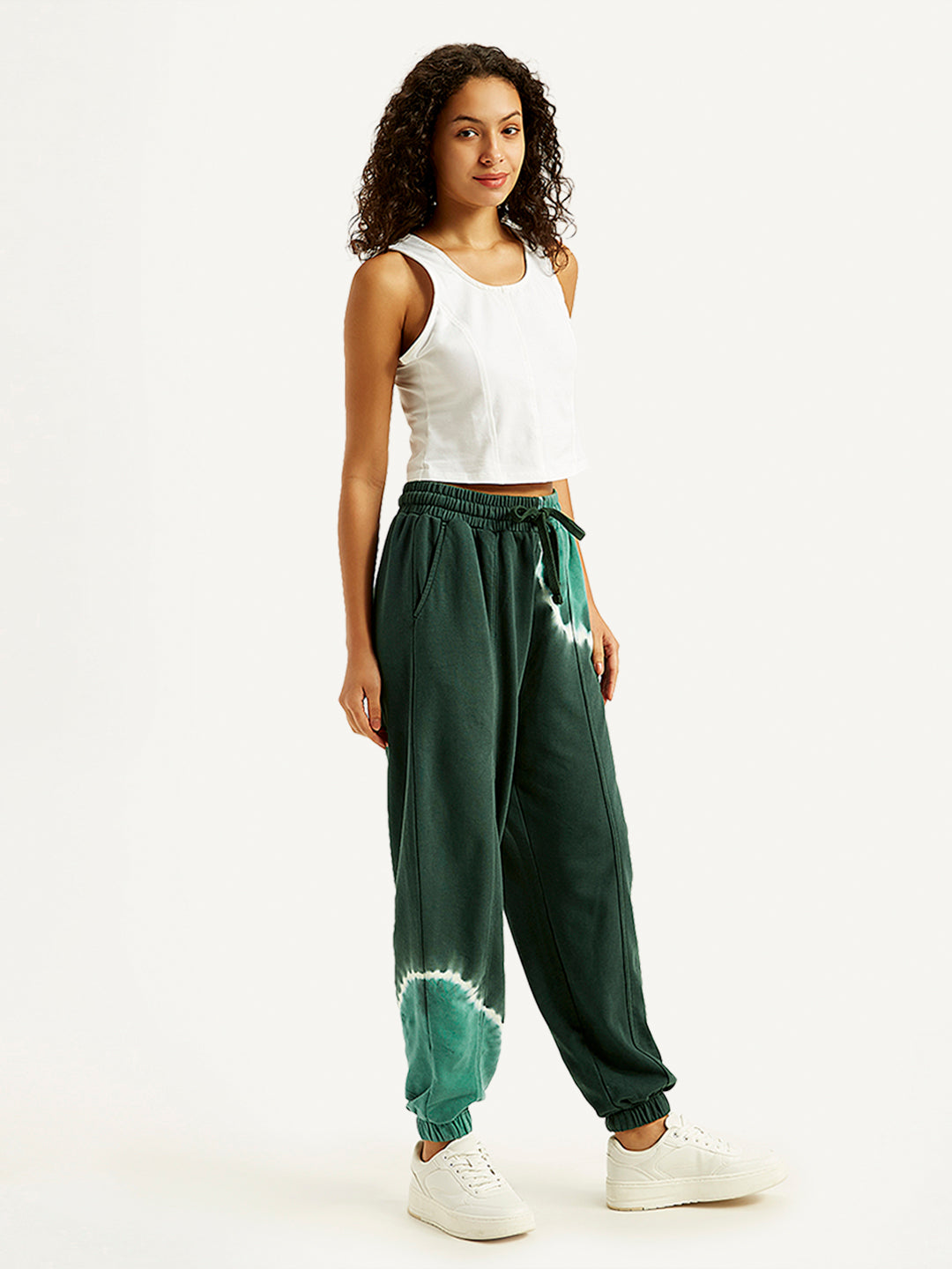 Women's Mid Rise Green Regular Fit Joggers - Side View