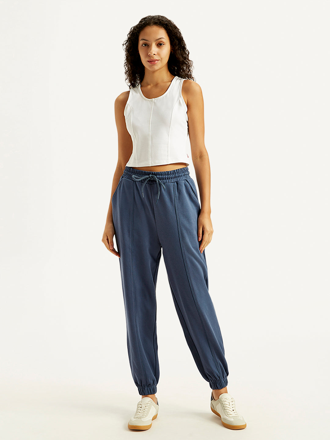 Women's Mid Rise Blue Joggers - Front View