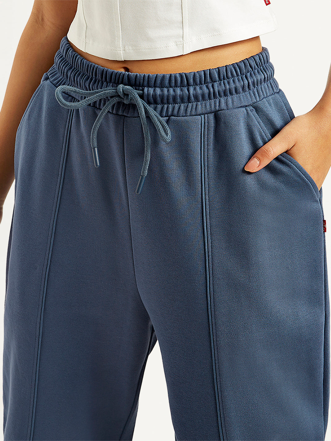 Women's Mid Rise Blue Joggers - Detail View