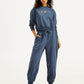 Women's Mid Rise Blue Joggers - Styleshot View