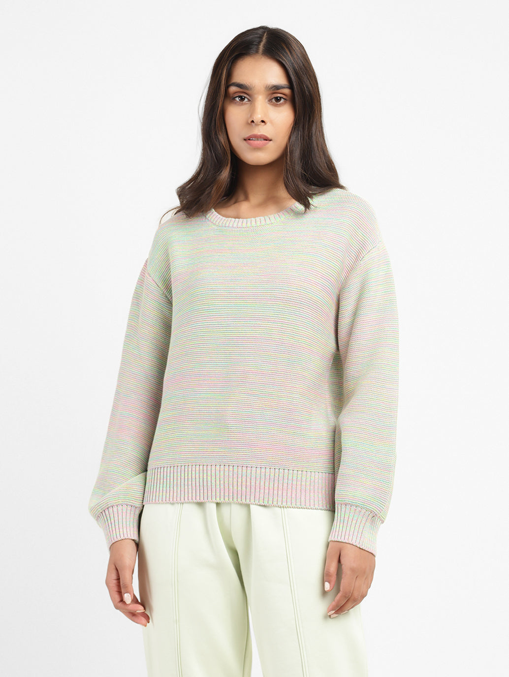 Women's Self Design Beige Crew Neck Sweatshirt - 5f2a85f6-faee-445e-9e71-9137f36ac832 View