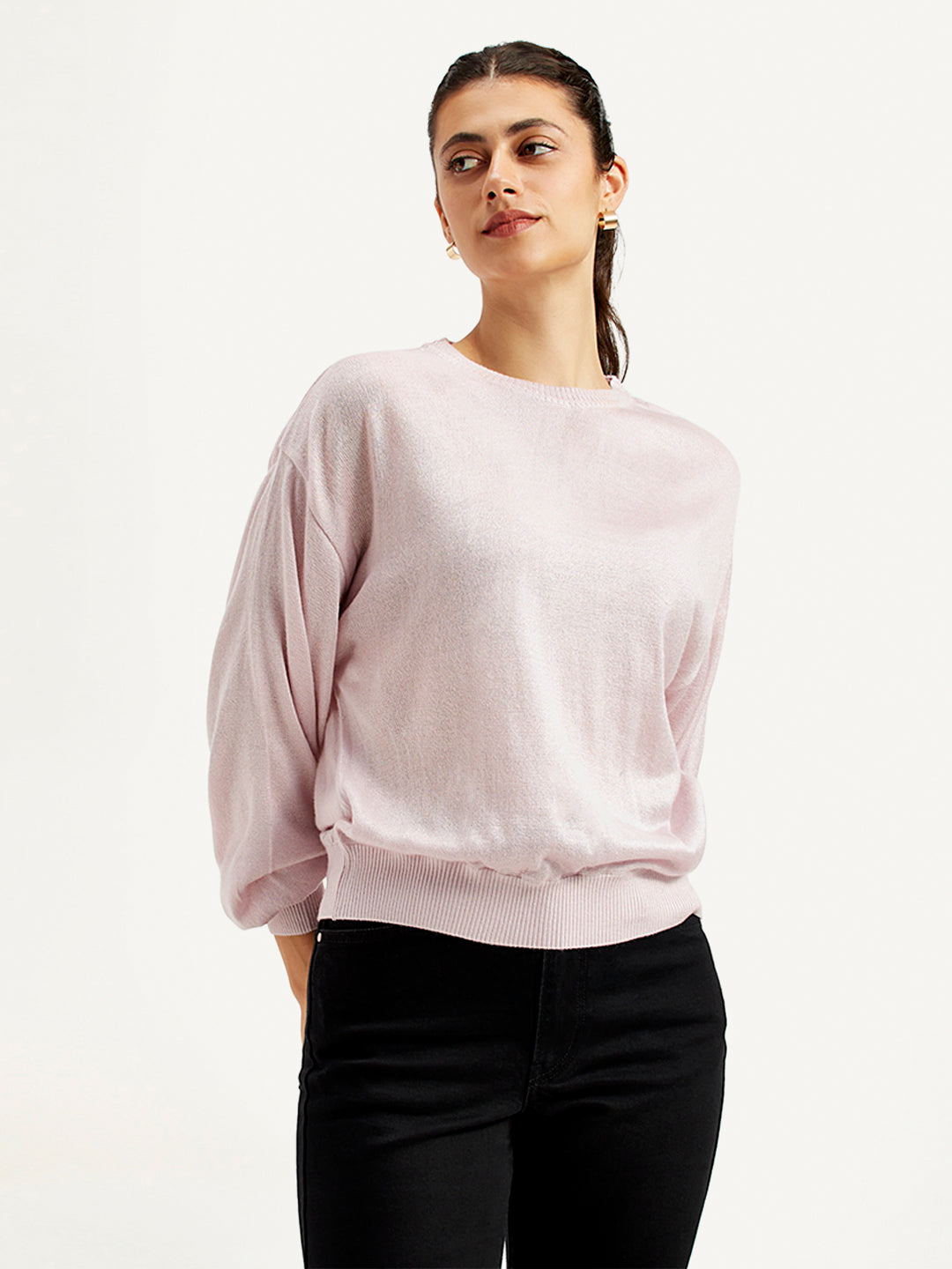 Women's Solid Crew Neck Sweater - Front View