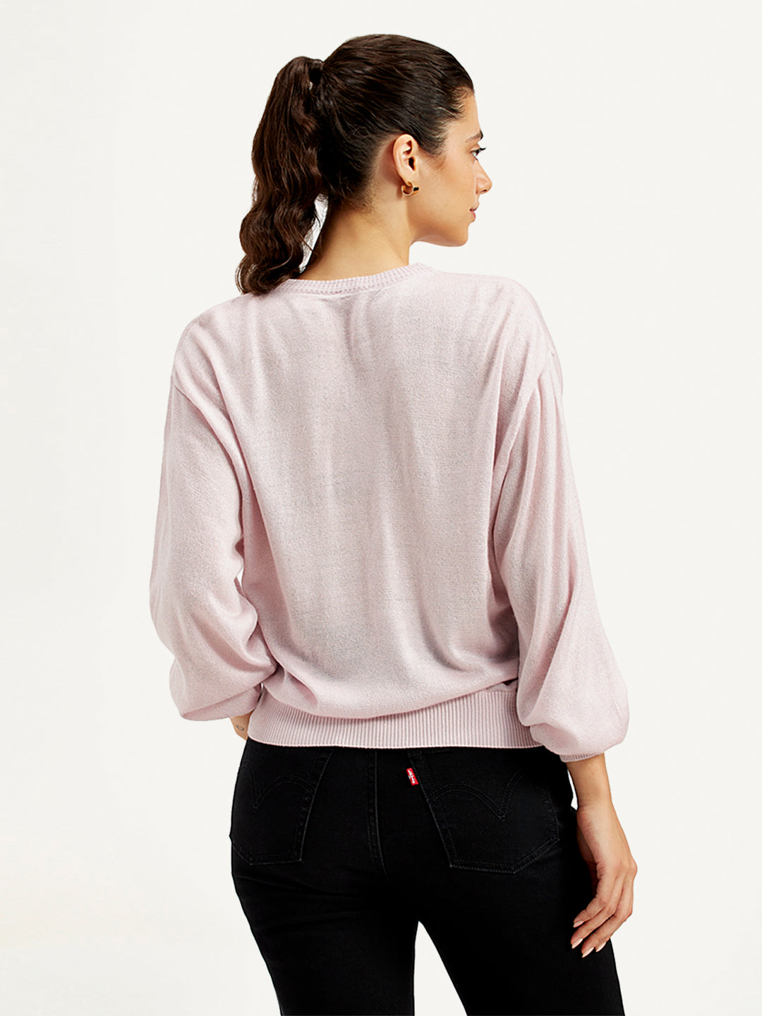 Women's Solid Crew Neck Sweater - Back View