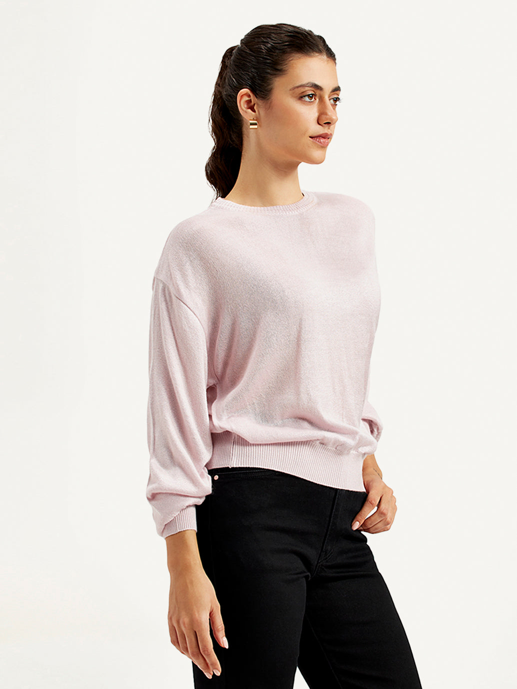 Women's Solid Crew Neck Sweater - Side View