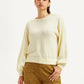 Women's Solid Off White Crew Neck Sweater - Front View