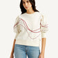 Women's Abstract Off-White Crew Neck Top - Front View