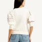Women's Abstract Off-White Crew Neck Top - Back View