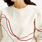 Women's Abstract Off-White Crew Neck Top - Detail View