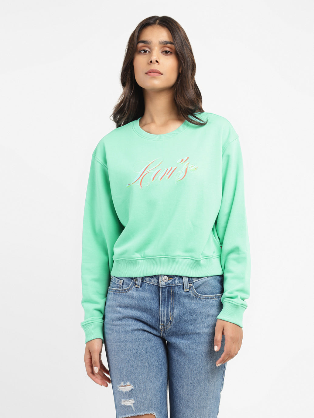 Women's Brand Logo Round Neck Sweatshirt