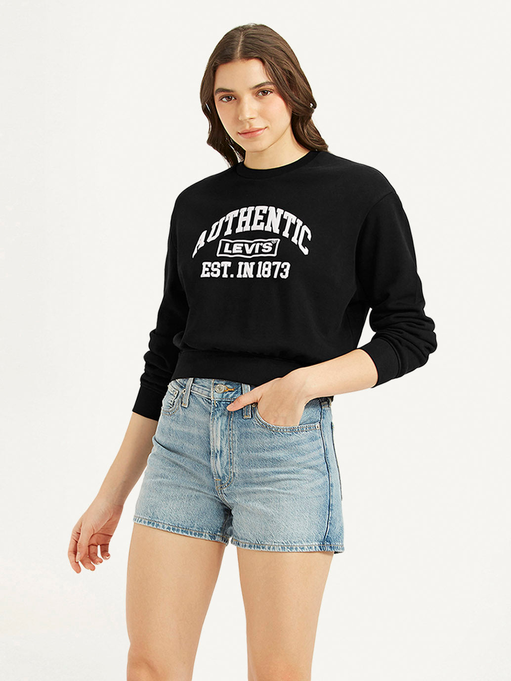 Women's Typography Black Crew Neck Sweatshirt - Styleshot View