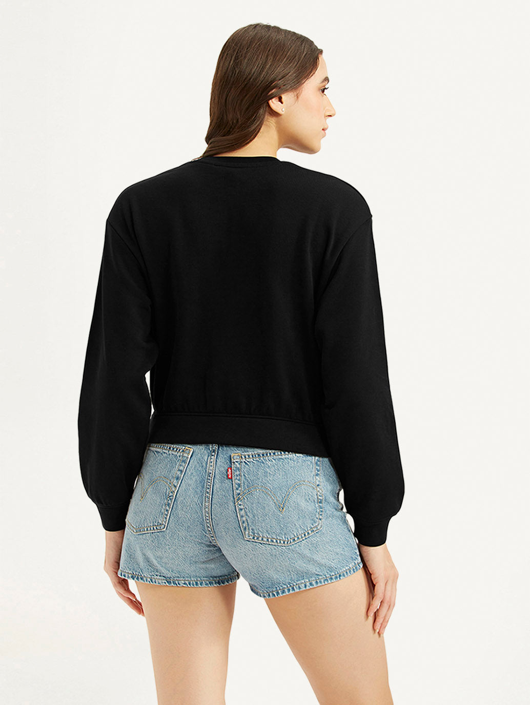 Women's Typography Black Crew Neck Sweatshirt - Back View