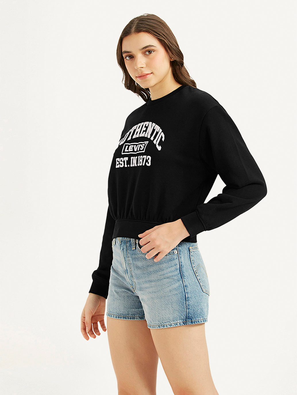 Women's Typography Black Crew Neck Sweatshirt - Side View