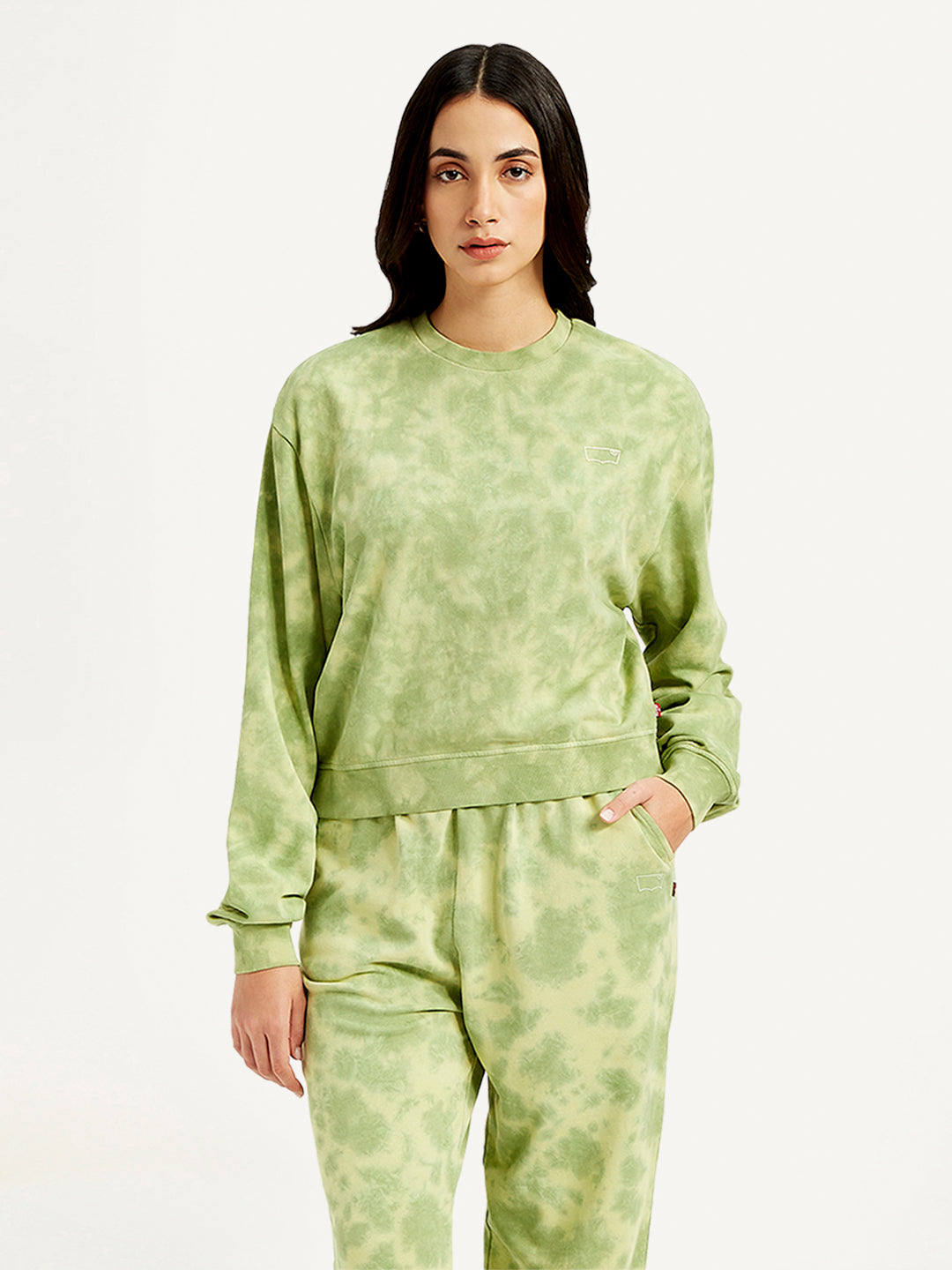 Women's Tie-Dye Green Crew Neck Sweatshirt - Front View