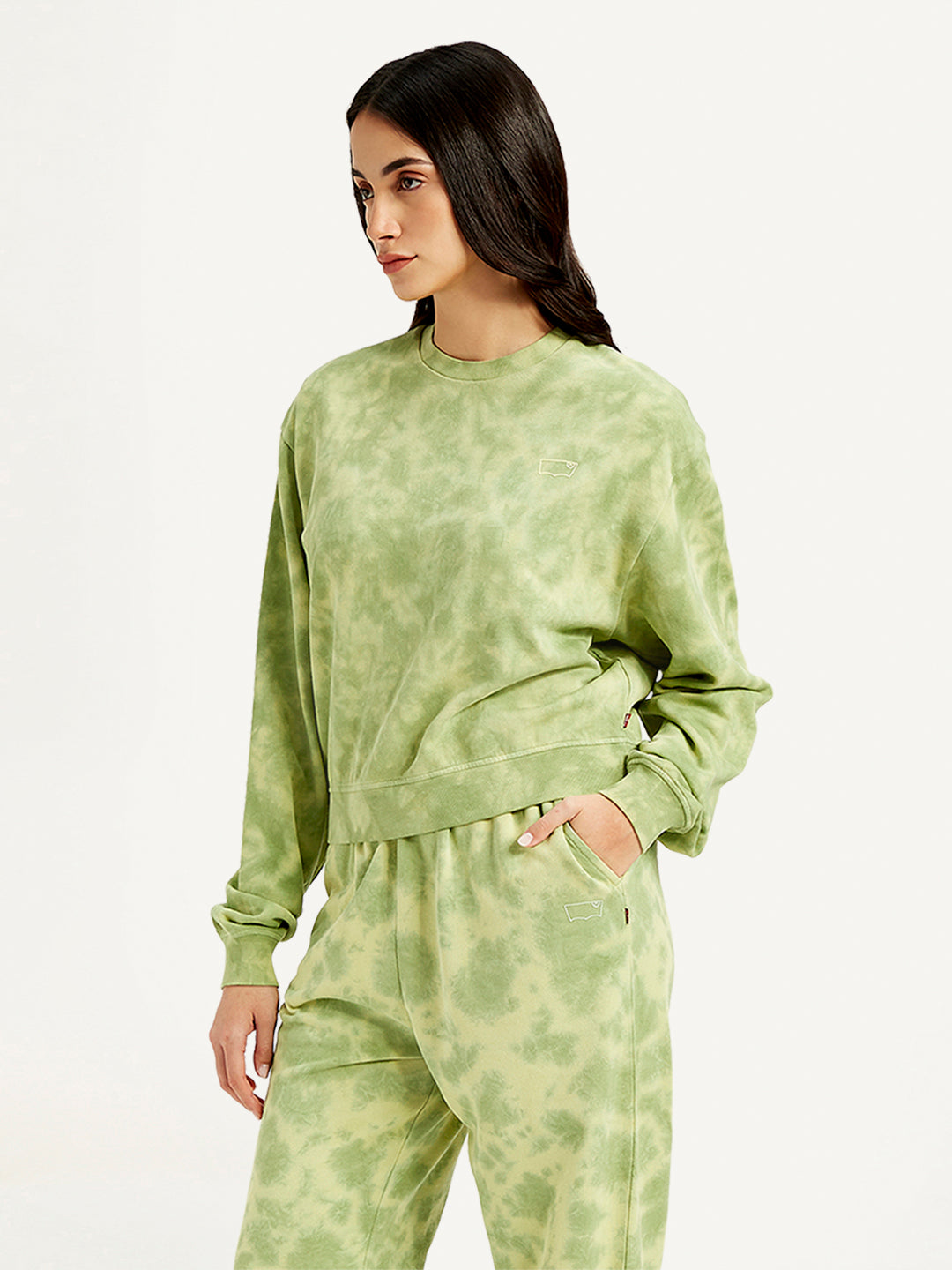 Women's Tie-Dye Green Crew Neck Sweatshirt - Side View