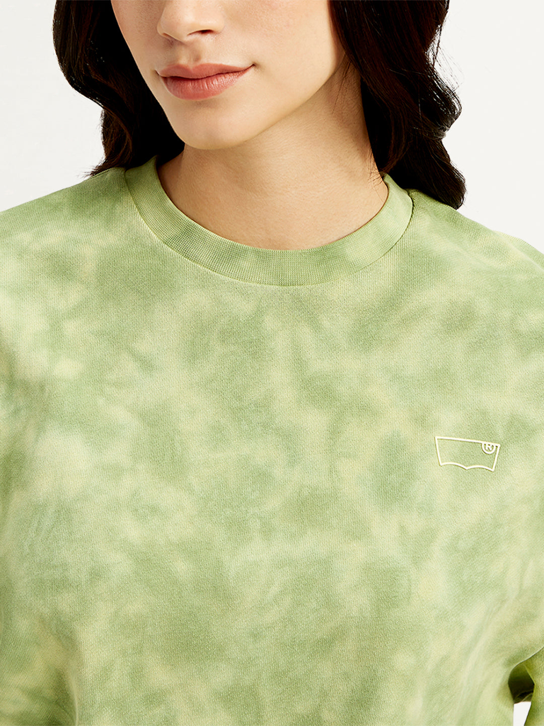 Women's Tie-Dye Green Crew Neck Sweatshirt - Detail View