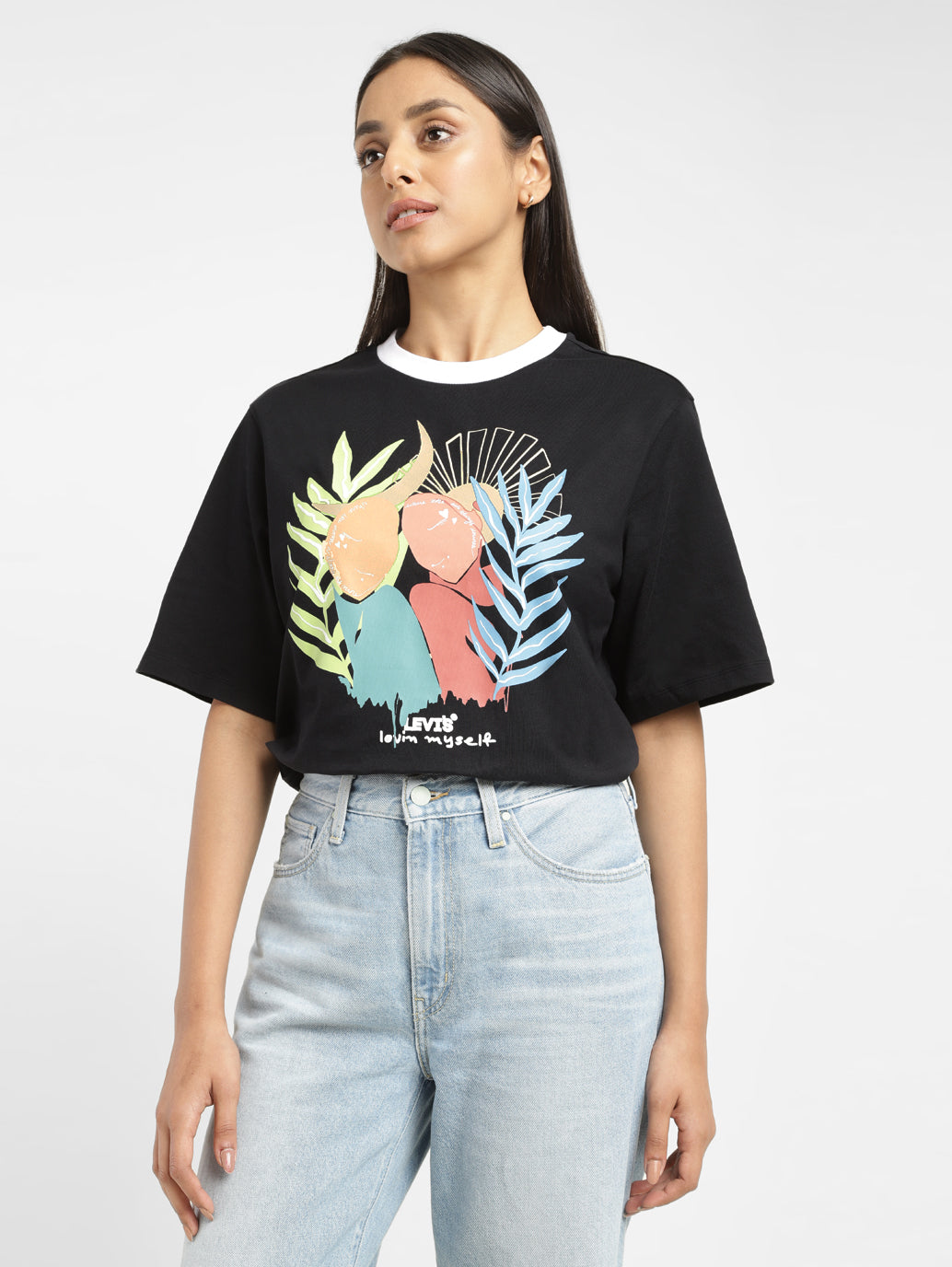 Women's Graphic Print Boxy T-Shirt - ModelFront View
