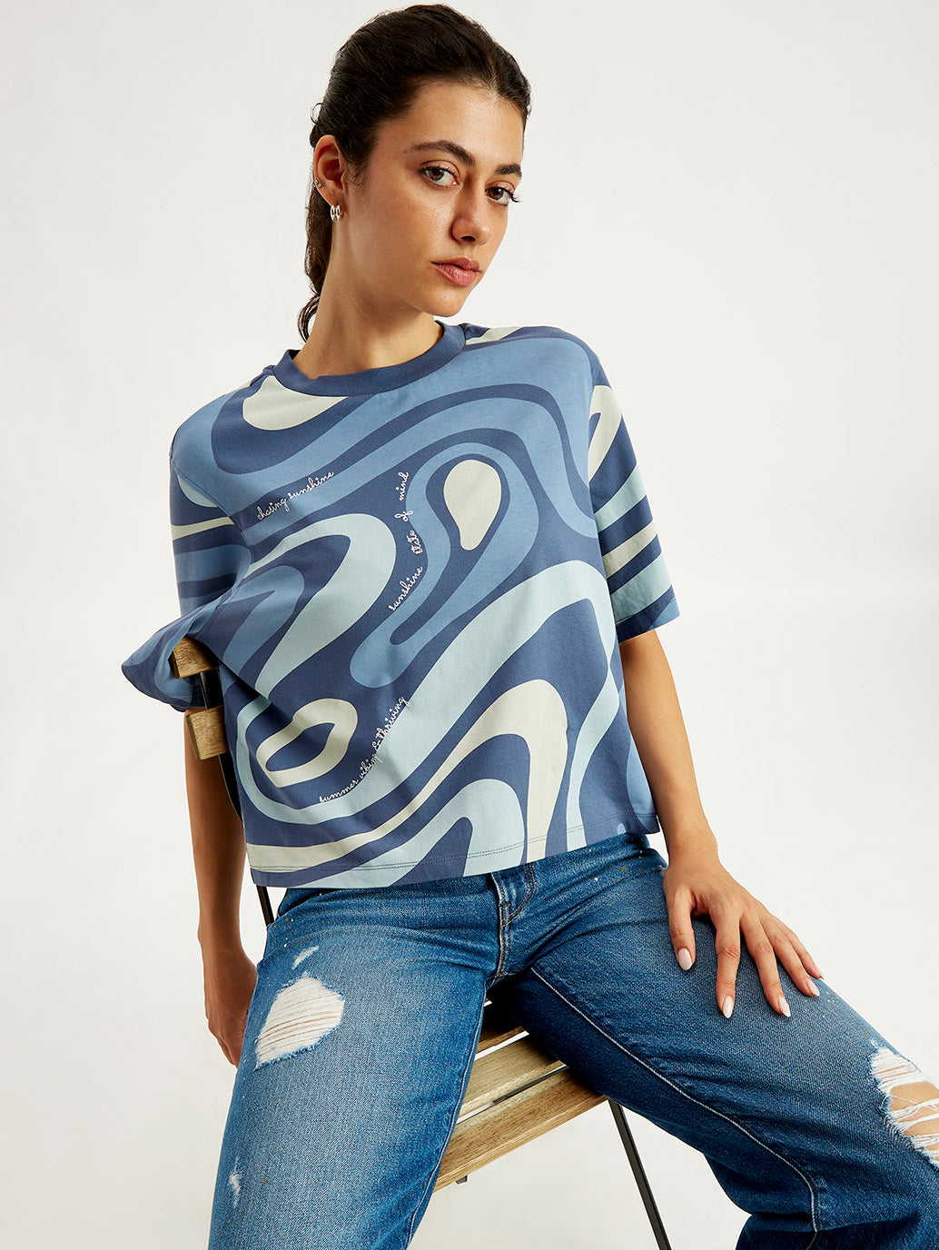 Women's Abstract Print Relaxed Fit T-shirt - Elevated View