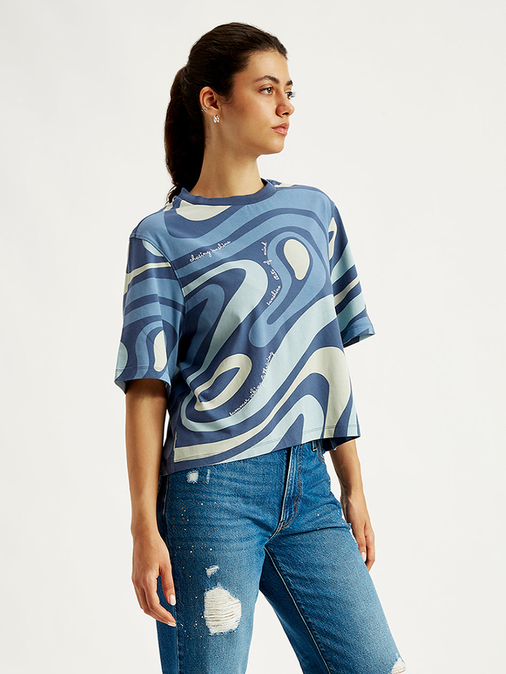 Women's Abstract Print Relaxed Fit T-shirt - Side View