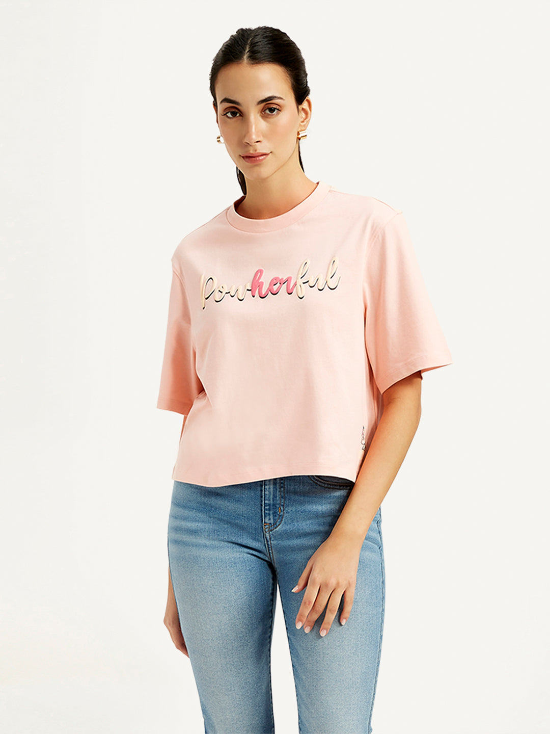 Women's Typographic Print Relaxed Fit T-shirt - Front View