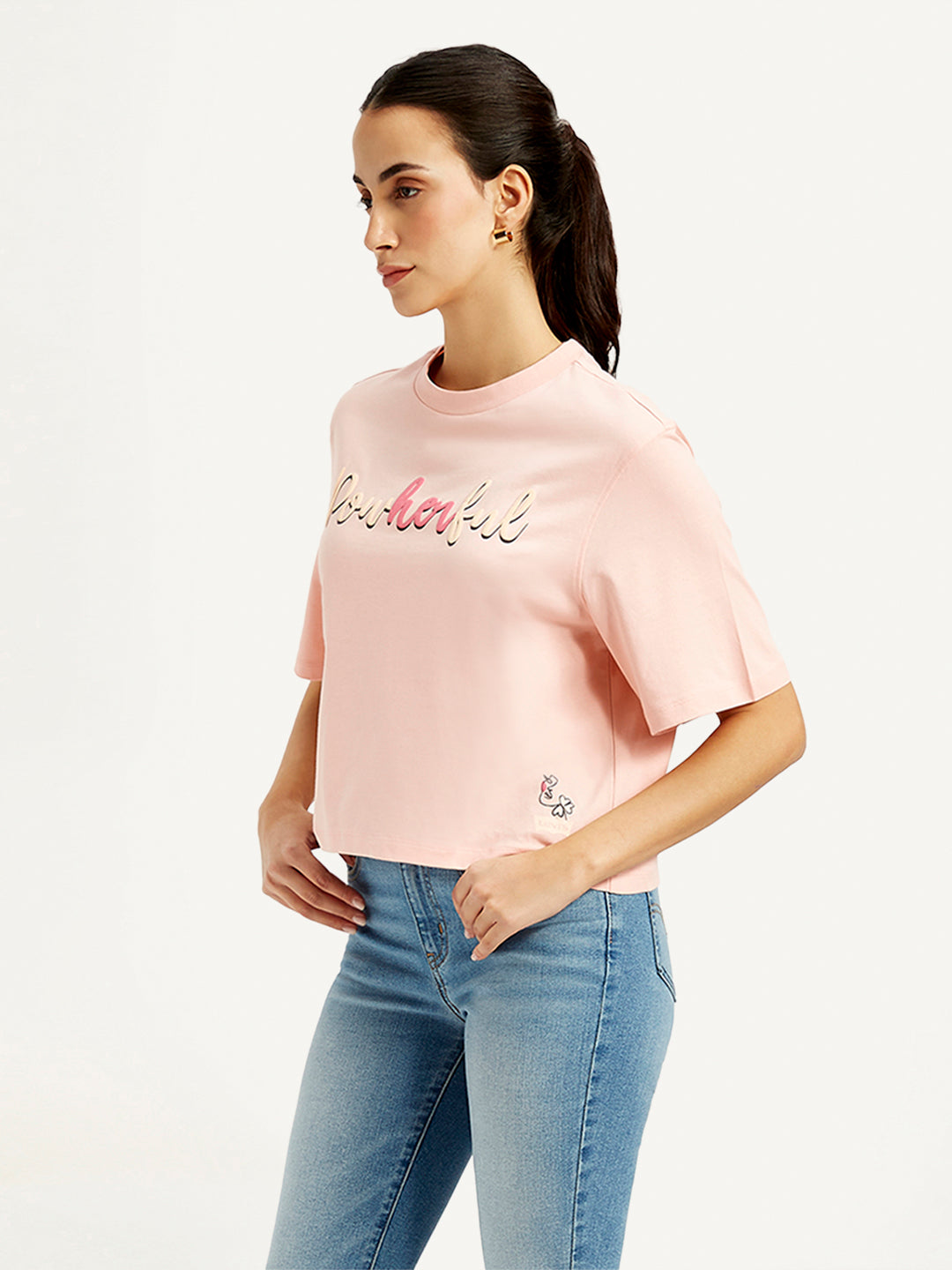 Women's Typographic Print Relaxed Fit T-shirt - Side View